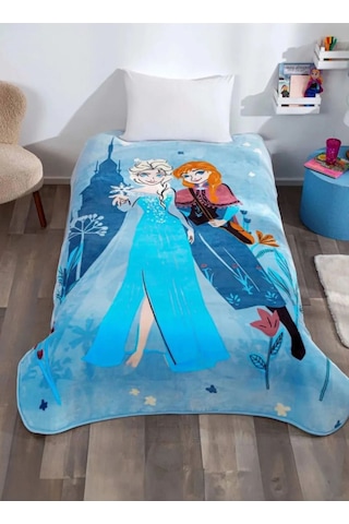 Taç Frozen Kız Çocuk Battaniye Tek Kişilik Mavi