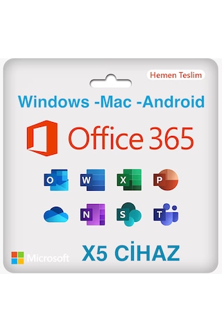 Microsoft Office 365 / 5 Cihaz 1 Yıl Abonelik Hesabı