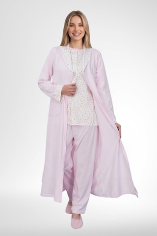 Mecit Pijama Mecit 6387 Pembe Büyük Beden Kadın Sabahlık Gecelik Pijama Takımı