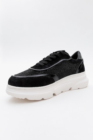 Luvishoes Luvi Shoes Pablo Siyah Süet Siyah Taşlı Hakiki Deri Kalın Tabanlı Kadın Spor Ayakkabı Siyah-süet Siyah