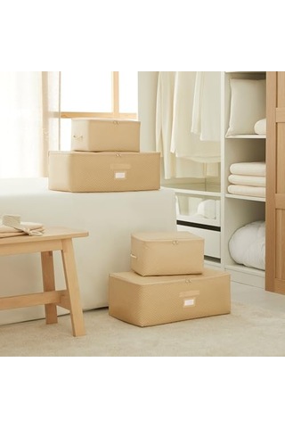 Ocean Home Textile 4'lü Bej Balıksırtı Hurç Set 2 Adet 30 X 22 X 18/2 Adet 52 X 28 X 21 Cm