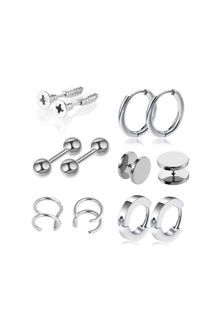 Novahub Gümüş Paslanmaz Çelik Titanyum Küpe Seti, Küpe Küpe Kulak Tokası Takı Gümüş