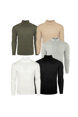 Ribac Boğazlı Balıkçı Triko Erkek Kazak 5'li Paket - Haki-Bej-Beyaz-Gri-Siyah Çok Renkli