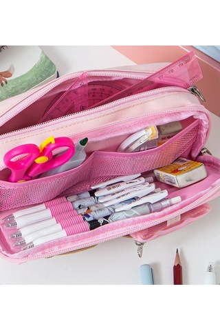 Agoodshop Büyük Kapasiteli Figürlü Kalem Kutusu - Pembe 3bp-yeşil