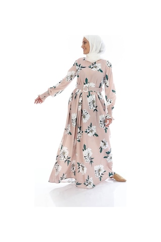 Orwa Official Yomana - Kemerli Çiçek Desen Elbise Bej