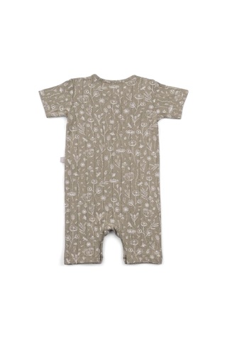 Boumini Bebek Kısa Kollu Şort Tulum Doğal Pamuk Wild Flowers Haki - Haki