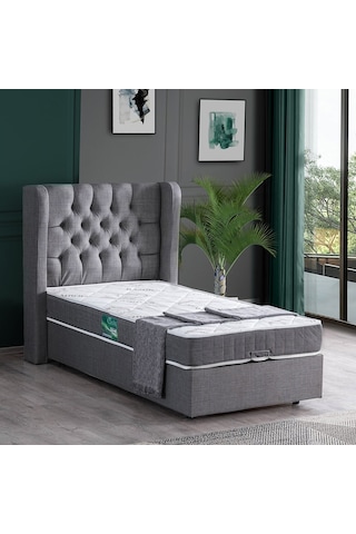 Setaymobilya Baza, Riga Tek Kişilik Baza + Başlık + Comfort Yatak, Gri