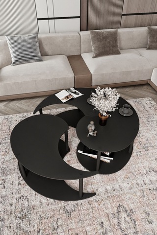 Yin Yang Unıty Serenıty Orta Sehpa 3 Lü Siyah-90 Cm Siyah