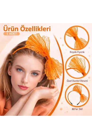 80 Ler 90 Lar Neon Turuncu Dantel Taç Fiyonklu