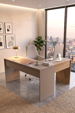 Robin Home Opus L Tipi Ofis Çalışma Masası Bilgisayar Masası Yönetici Masası Sepet-kumsal Kahverengi