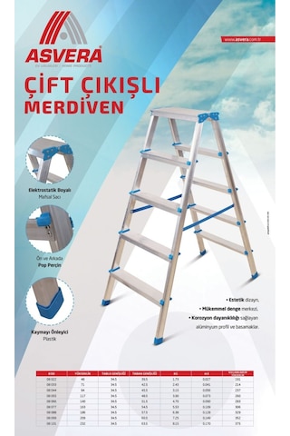 Safir Serisi 7+7 Alüminyum Çift Çıkışlı Merdiven Ev, Bahçe Ve Atölye İçin Dayanıklı Tasarım 1 Adet