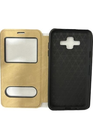 Jopus Galaxy J7 Duo İle Uyumlu Premium Kapaklı Kılıf Gold Gold
