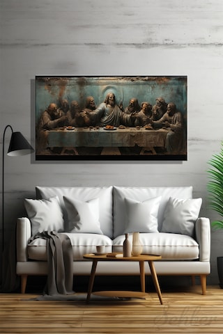 Panoramik Yatay Kanvas Tablo Tekli Salon Ofis Leonardo Da Vinci Son Akşam Yemeği