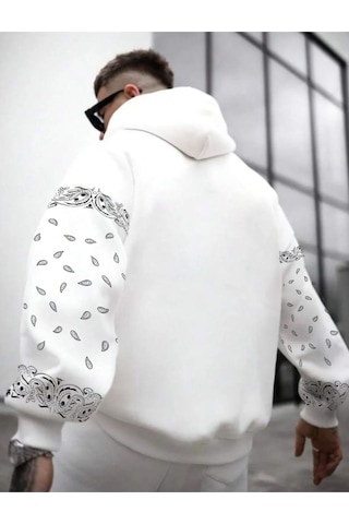 Altamira Erkek Kahverengi Kol Desenli Oversize Kapşonlu Sweatshirt 001