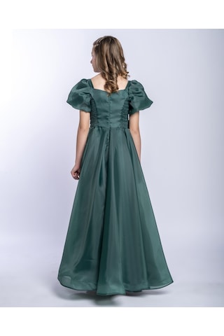 Kız Çocuk/genç Yeni Moda Parlak Kumaş Omuz Detaylı Tam Kalıp Abiye Elbise 5416-zümrüt Zümrüt Yeşili