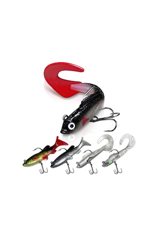 Valkyrie 5 Adet Yumuşak Silikon Sırtlı Çift İğneli Sahte Olta Yem Seti Wobbler T Tail Tatlı Ve Tuzlu Su Uyumlu