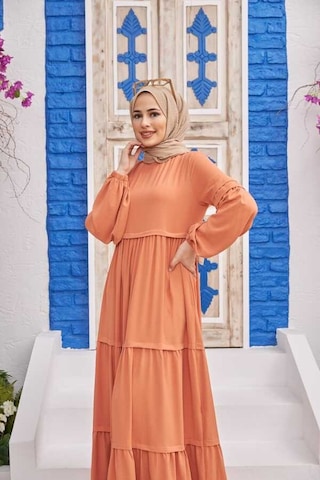 6510-linda Büzgülü Elbise Somon Somon