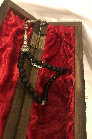 Tespih Obsidyen Doğal Taş Tesbih Gümüş İmameli Aura Taşı Ahşap Kutulu 6mm Çok Renkli