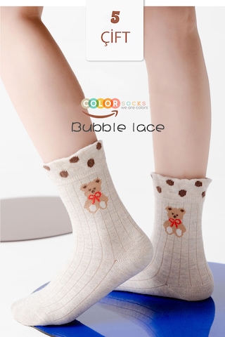 Color Socks 5 Çift Bear Desenli Kız Çocuk Çorap Seti Extra Soft Çok Renkli