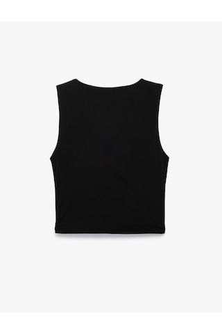 Koton Krep Kumaş Slim Fit Drape Detaylı Bisiklet Yaka Kolsuz Bluz Siyah 5sak10735ek Siyah