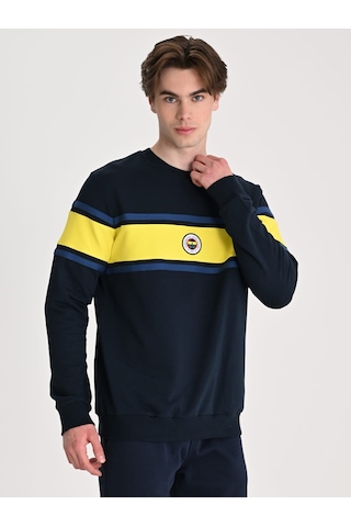 Fenerbahçe Lacivert Tribün Sarı Bantlı Erkek Sweatshirt Fb Laci Yeni