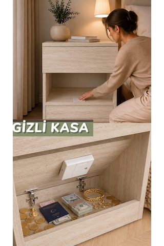 Gizli Komodin - Kasalı Komodin - Gizli Bölmeli Komodin - Akıllı Kasa - Komodin- Gizli Çekmece Komdin- Gizli Kasa Komodin- Kartlı Komodin Traverten