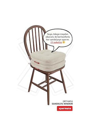 2'li Çift Kat Sandalye Minderi Fermuarlı Yıkanabilir Kılıf Bağcıklı Su Ve Yağ İtici 42x42x8 2, Bej Çok Renkli