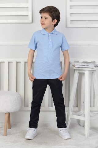 Modanino Erkek Çocuk %100 Pamuk Okul Tarz T-shirt 5-13 Yaş 12273 Açık Mavi