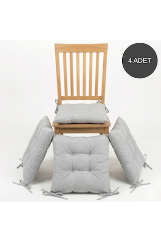 4 Adet - 40x40 Cm Lüks Süet Dokulu Gri Sandalye Minderi - %100 Silikon Elyaf Dolgulu Yıkanabilir Minder