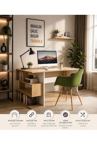 Modern Raflı Çalışma Masası Kitaplıklı Bilgisayar Masası Çok Amaçlı Ofis Ve Ders Çalışma Masası Meşe/beyaz Atlantik Çam - Beyaz Modern Raflı Çalışma Masası Kitaplıklı Bilgisayar Masası Çok Amaçlı Ofis Ve Ders Çalışma Masası Meşe/beyaz Atlantik Çam - Beyaz