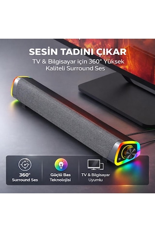 Coofbe Rgb Işıklı Vers.5.3 Bluetooth Masaüstü Hoparlör Tv Bilgisayar Soundbar Ses Sistemi Speaker Hoparlör