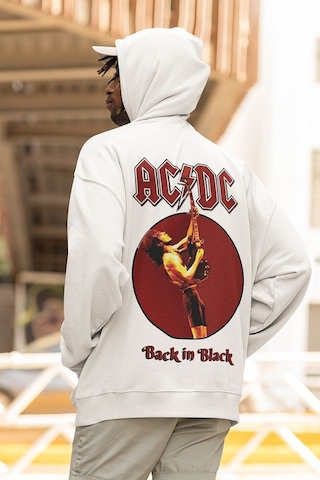 Sevbano Ac Dc Back In Black Müzik Grubu Baskılı Unisex Oversize Tasarım H Beyaz
