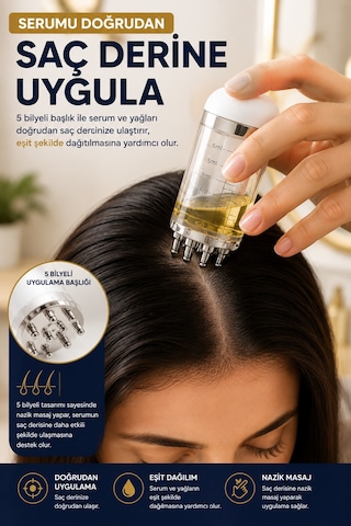 Saç Derisi Masaj Aleti 6 Ml Serum Yağ Uygulama Aplikatörü 5 Bilyeli Ölçekli Bakım Ve Uygulama Aparat Beyaz