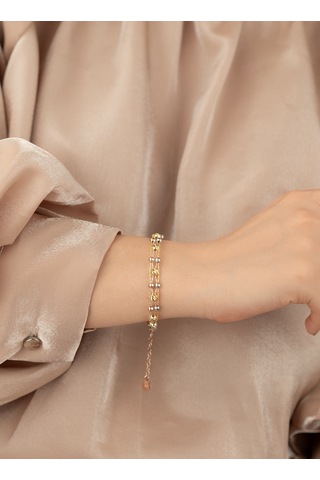 925 Ayar Gümüş Üç Renkli Altın Kaplama Dorika Toplu Bileklik