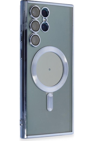 Samsung Galaxy S25 Ultra İçin Magsafe İle Uyumlu Kılıf Kamera Lensli Korumalı Şeffaf Silikon Kapak Mavi