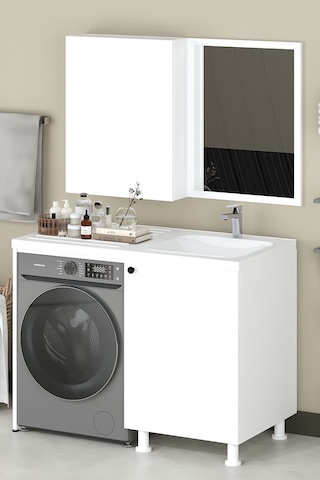 Dune Lavabolu Banyo Dolabı Beyaz