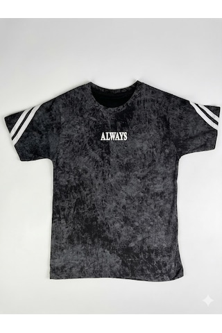 Erkek Çocuk Vintage Görünümlü Siyah T-shirt - Retro Şerit Detaylı Grafik Baskılı Üst Siyah