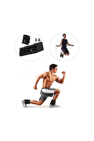 3 Kg X 2 Adet Siyah El Ayak Bileği Ağırlığı + Atlama İpi Siyah