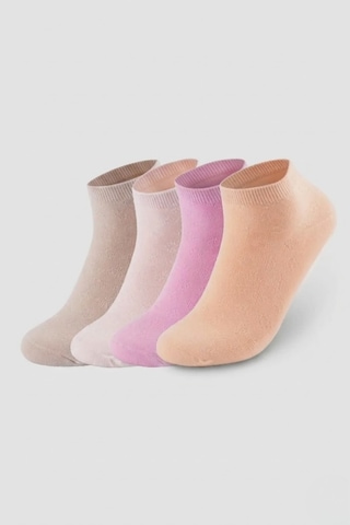 Socketta 4'lü Karışık Renkli Kadın Bambu Kendinden Desenli Patik Çorap - Premium Şeker-pembe-kayısı-bej