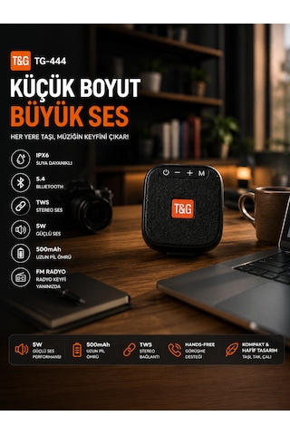 Kenly Tg-444 Bluetooth Hoparlör 5w Ipx6 Suya Dayanıklı Taşınabilir Kablosuz Speaker Fm Radyo Usb/tf Kart Tws Bisiklet Uyumlu
