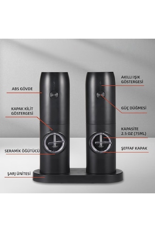 Mioji Mio SG2 Yeni Nesil 600 mAh Şarj Üniteli Işıklı Tuz Karabiber Değirmeni