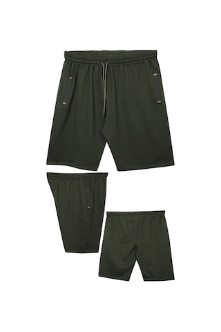 Büyük Beden 110 - 155 Kilo Arası İçin Uygun Bedenli Cepleri Nakış Detaylı Likralı Penye Erkek Şortu Haki