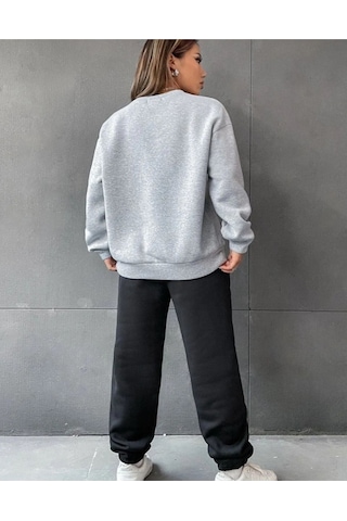 Oversize Basic Eşofman Takımı Alt Siyah Üst Gri Gri