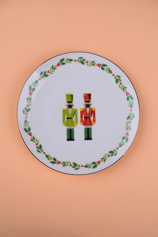 Tabak Evi Porselen Altın Yaldızlı Kurşun Asker Pasta Tabağı 20,50cm Tekli Çok Renkli