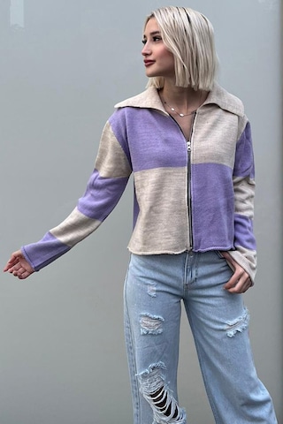 Madmext Lila Fermuarlı Triko Hırka Mg1391
