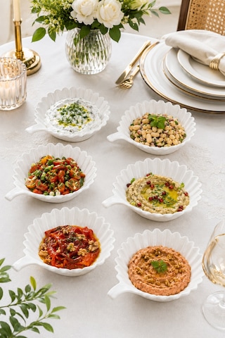 Porsima 6'lı Beyaz Porselen Kulplu Kase Seti Çerez, Meze, Salata Ve Kahvaltılık Servis Kasesi 15cm
