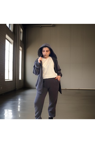 Ceyss Design Unisex Üç İplik Şardonlu Kapüşonlu Hırkalı Eşofman Takımı-antrasit Antrasit