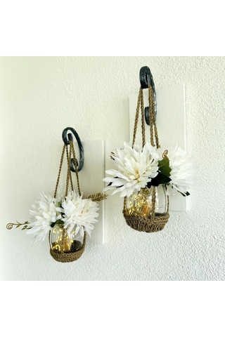 Duvar Dekoru, Led Işıklı, Beyaz Yılzdız Çiçekli, Beyaz Aplik İkili Set