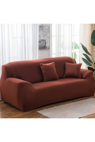 Sones 145-185cm Dört Mevsim Düz Renk Elastik Tam Kapsama Kaymaz Kanepe Örtüsü Açık Kahve