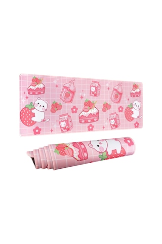 Masa İçin Kawaii Oyuncu Mouse Pad'i, Büyük Kedi Çilekli Süt Mouse Pad'i, Pembe Mouse Pad Xl, Sevimli Anime Mouse Pad'i